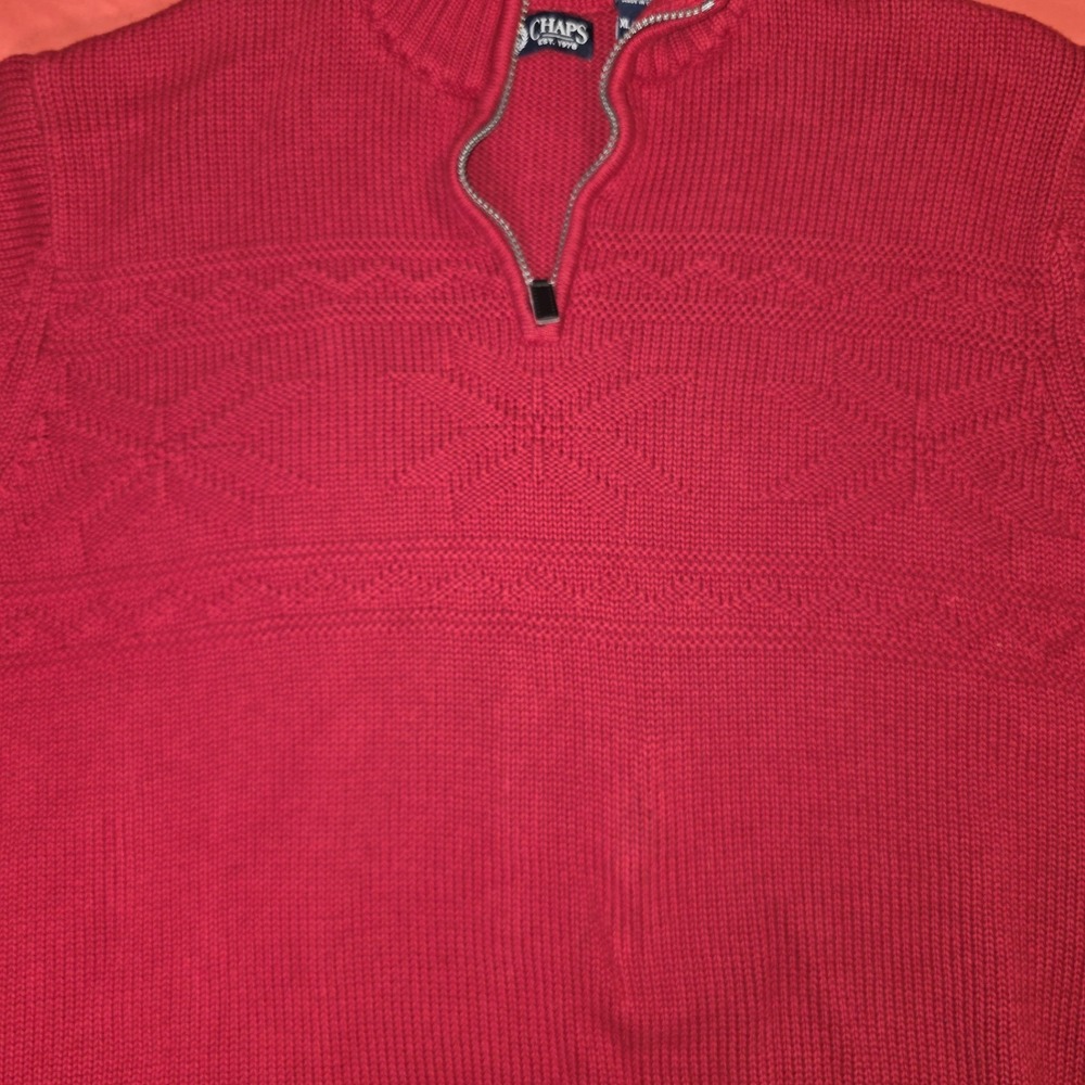 CHAPS Red Cotton Sweater Quarter Zip Men's XL Red Long Sleeve Pullover Christmas - Picture 2 of 8